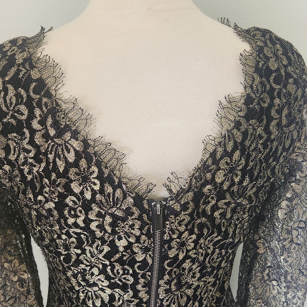 Diane Von Furstenberg DVF Zarita Dress Sz 10 Black Gold Lace Party Wedding - Picture 7 of 9
